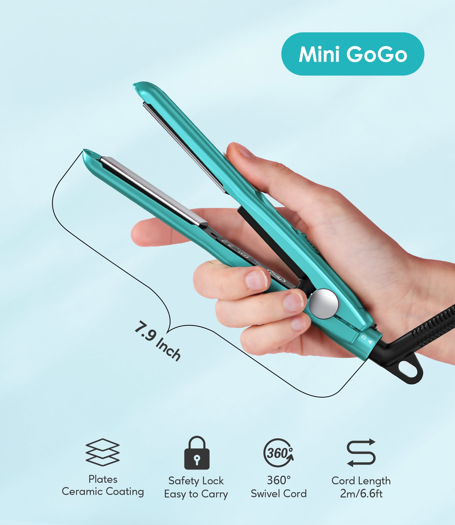 Terviiix Mini Flat Iron for Travel, 1/2'' Small Portable Hair Straightener for Hair Styling, Blue