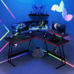 Homall L-Shaped Gaming Desk 51.2 Inches Corner Office Desk with Removable Monitor Riser, Black