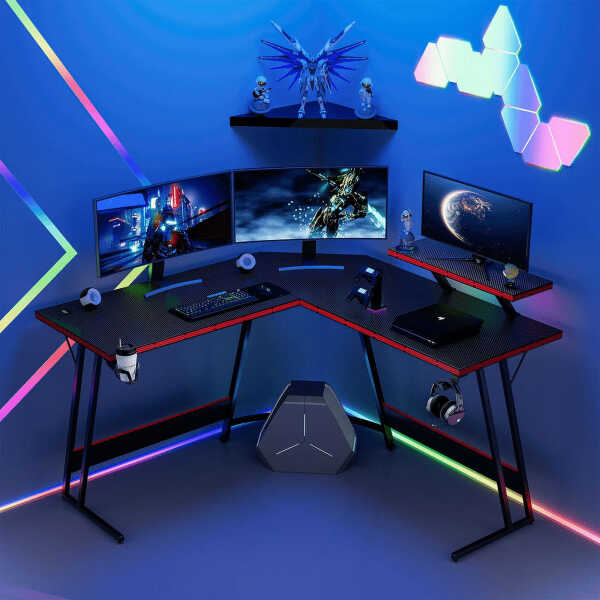Homall L-Shaped Gaming Desk 51.2 Inches Corner Office Desk with Removable Monitor Riser, Black