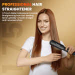 FETERVIC 1.57 Inch Ceramic Hair Straightener, Dual Voltage Flat Iron with 3D Floating Titanium Plates, LCD Display, 60-Min Auto