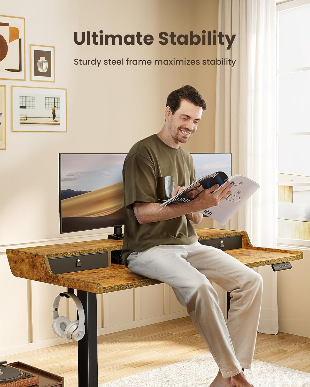 CHITOOMA 63&Prime x 28&Prime Electric Standing Desk with Drawers, Height Adjustable Gaming Desk with Monitor Stand & Storage