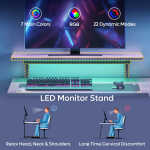 Pinmoco 42" Reversible L-Shaped Gaming Desk with Monitor Stand, LED Lights& Headset Hooks, Home Office, Carbon Fiber Black