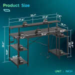 Bestier Gaming Desk with LED Light & Outlets 55" Computer Desk with Monitor Stand, Black Carbon Fiber