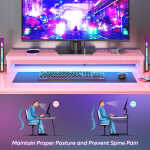 Bestier 51 inch Gaming Desk with LED Lights, U-Shaped Computer Desk with Monitor Stand, Hooks and Cup Holder, Home Office Desk,
