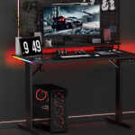 GTRACING 55" Large RGB Sturdy Gaming Desk with Mouse Pad T-Shaped Office Chair Computer Desk Spacious Work Surface Table, Black