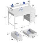 Greenstell 39" Computer Desk with Built-in Outlets & LED, 5-Drawer Office Desk with Monitor Stand, White