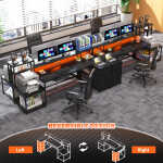 Enhomee 70.9" L Shaped Gaming Desk, Computer Desk with Power Outlet & LED Light, Home Office Desks with Drawers, Black