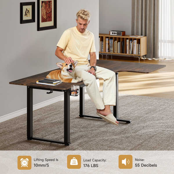 63x43 Inches L Shaped Standing Desk, Electric L Stand Up Desk with 4 Legs, Adjustable Height from 28-46 Inches for Home and