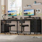 GIKPAL L Shaped Computer Desk, Reversible Gaming Desk with Drawers, Corner Desk with Storage Shelves & Monitor Stand, Home