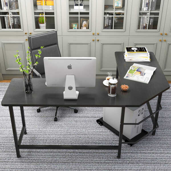 Ktaxon 66" Wood L-Shaped Computer Gaming Desk Corner PC Latop Table Study Office Workstation Black