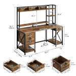 Dextrus 59.1"Computer Desk with Power Outlets & Hutch, Office Desk with Storage Shelves & Drawers with Lock, Gaming Desk with