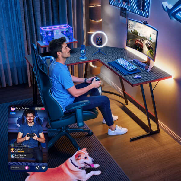 Homall L-Shaped Gaming Desk 51.2 Inches Corner Office Desk with Removable Monitor Riser, Black