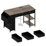 47" Computer Desk With Power Outlet,Writing Desk with 7 Fabric Drawers,Vanity table Drawers and Large Side Pocket,Rustic Brown