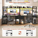 iSunirm Desk with LED Light and Power Outlet, 47.2'' Gaming Desk with Hutch, Reversible Computer Desk with Drawers, and Storage
