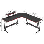 Vineego 51-inch L-Shaped Gaming Desk with Carbon Fiber Corner Computer Desk with Monitor Stand,Black