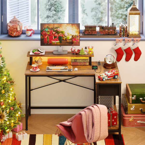 Fairy L Shaped Gaming Desk, 43in Computer Desk with Charging Port (Black)
