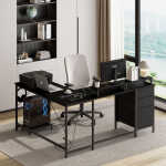 GIKPAL L Shaped Computer Desk, Reversible Gaming Desk with Drawers, Corner Desk with Storage Shelves & Monitor Stand, Home