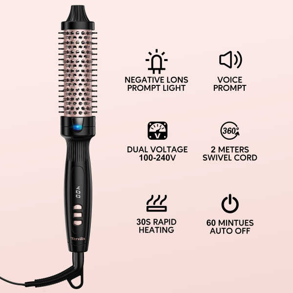Terviiix 1.5" Thermal Brush, Ceramic Tourmaline Ionic Hair Curling Wand