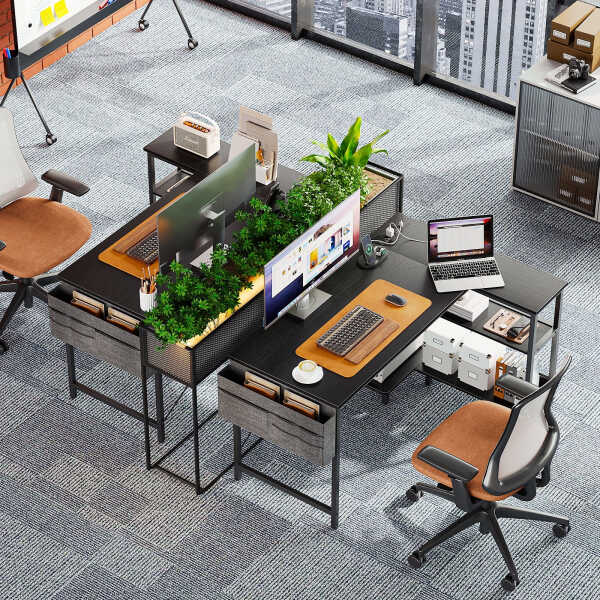 48 inch Reversible L Shaped Gaming Desk with LED Lights & Power Outlet, Corner Computer Desk with Storage Shelves & CPU Stand,