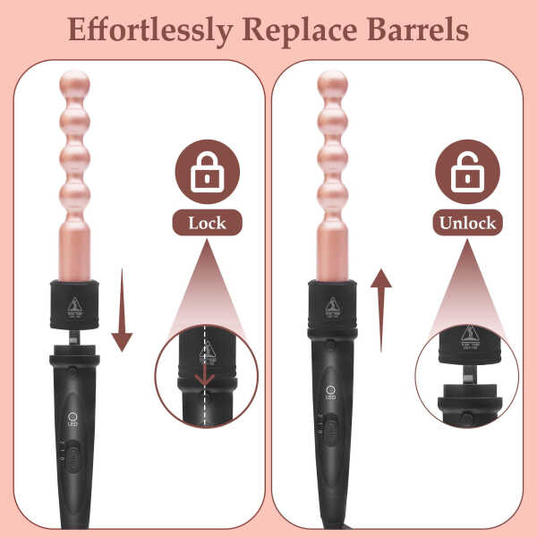 5 In 1 Curling Iron Set, Hair Curling Wand Set with 5 Interchangeable Barrel Curling Wand (0.75"-1.25"), Bubble Wand, Tapered