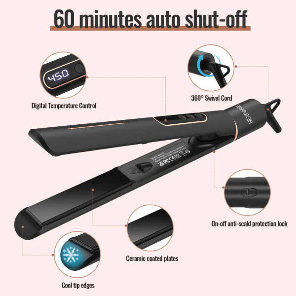 NEXPURE Professional 1" Flat Iron 2 in 1 Hair Straightener & Curling Iron Salon Styling Tool