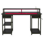 Ktaxon Gaming Desk with 2 Power Outlets&USB, Computer Desk with 15 Adjustable Light, Study Writing Table with Large Desktop, for
