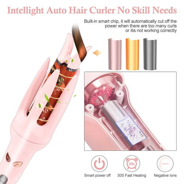 Automatic Hair Curler, Double Ceramic Curling Irons with 1.5" Rotating Barrel, 4 Temps & Timer
