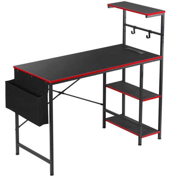 ZENY Gaming Desk with Power Outlets, 44 Inch LED Computer Desk with Side Storage Bag for Bedroom Home Office Black