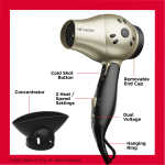 Revlon 1875W Folding Handle Ionic Travel Hair Dryer, Black and Gold