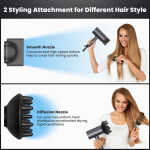 Hair Dryer, NEXPURE 1800W Professional Ionic Blow Dryer for Hair Care, Powerful Wind for Hair Drying, 2 Attachments, Grey