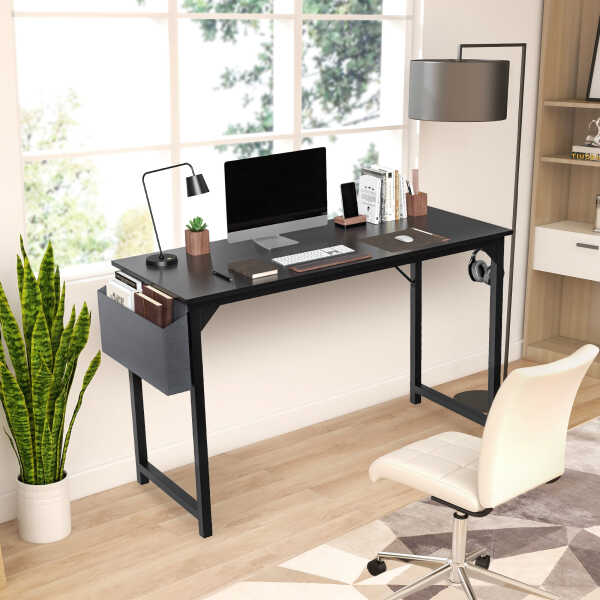 CONCETTA Computer Desk, 31 Inch with Storage Bag and Iron Hooks for Home, Office, Black