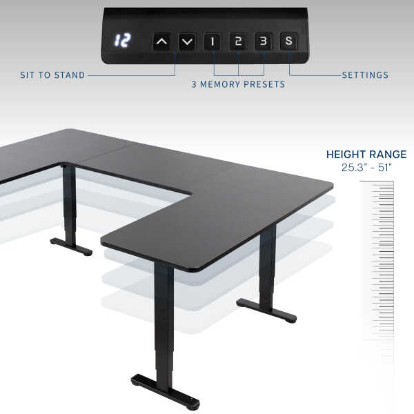 VIVO Black U-Shaped 83" x 60" Height Adjustable 4-Leg Electric Standing Desk
