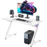 ARES WING 47" Gaming Table with LED Light, Computer Desk for Adult, PC Ergonomic Table White