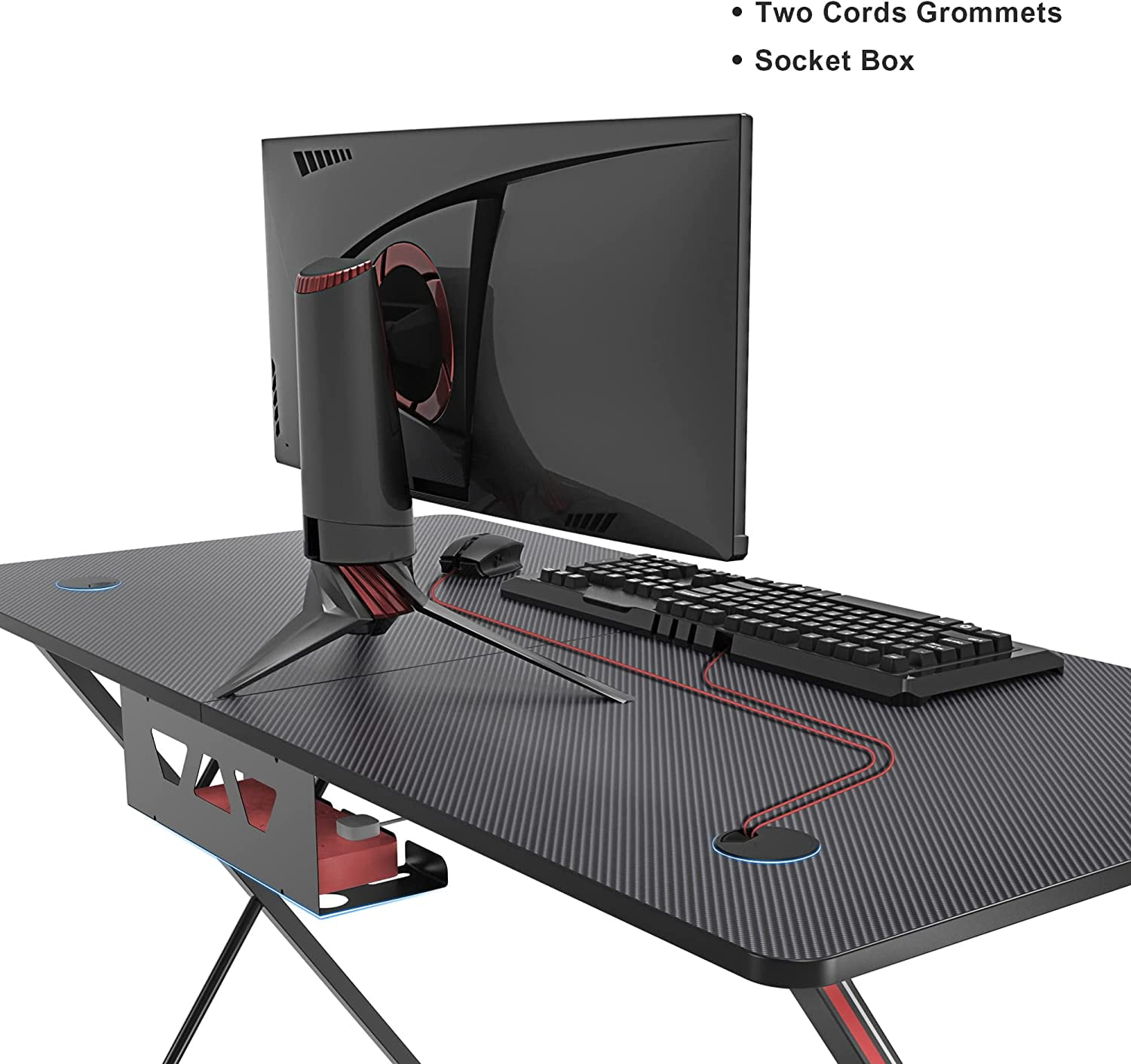 EE EUREKA ERGONOMIC Gaming Desk, 47 inch Gamer Workstation, Carbon Fiber Surface Gaming Computer Desk with Large Mouse Pad,