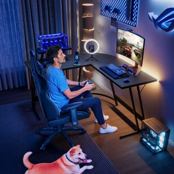 Homall L-Shaped Gaming Desk 51.2 Inches Corner Office Desk with Removable Monitor Riser, Black