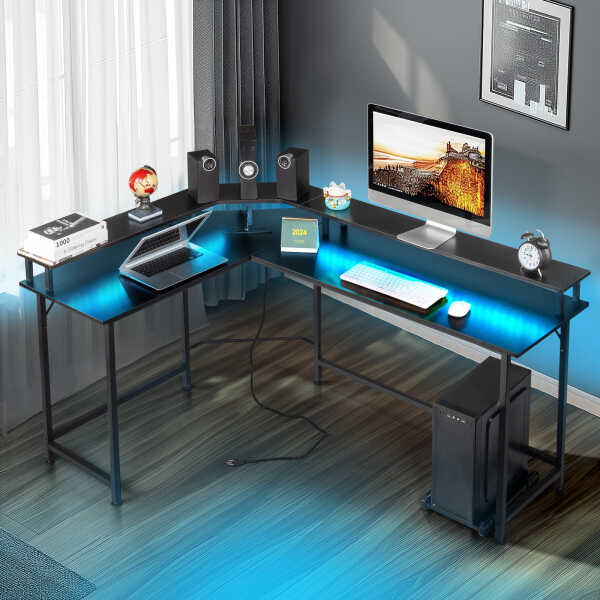 Ktaxon 66" Wood L-Shaped Computer Gaming Desk Corner PC Latop Table Study Office Workstation Black