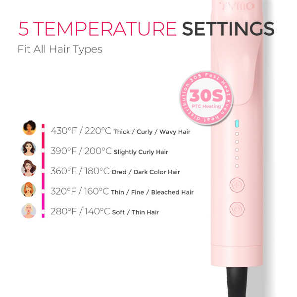 TYMO 360&deg Airflow Curling Iron, Flat Iron Hair Straightener and Curler 2 in 1, 5 Temps & Dual Voltage, 1.25 Inch, Pink
