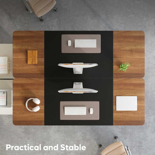 Pinmoco 63" Executive Desk, Lager Writing Desk with Metal Frame, Home and Office, Black with Walnut