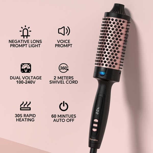 Terviiix 1.5" Thermal Brush, Ceramic Tourmaline Ionic Hair Curling Wand