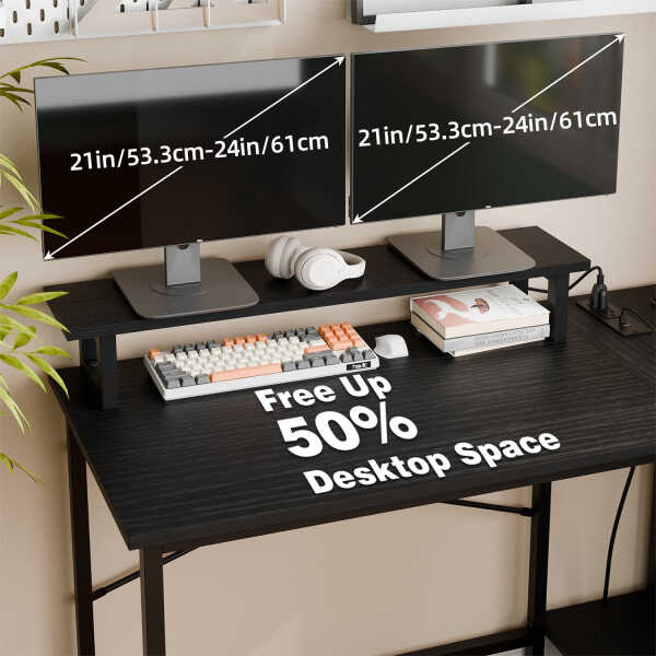 Fairy L Shaped Gaming Desk, 43in Computer Desk with Charging Port (Black)