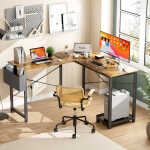 CONCETTA 49 Inch Modern L Shaped Computer Desk with Lower Storage Shelf & Side Bag, Two-Way Convertible Corner Gaming Table for