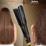 FETERVIC 1.57 Inch Ceramic Hair Straightener, Dual Voltage Flat Iron with 3D Floating Titanium Plates, LCD Display, 60-Min Auto