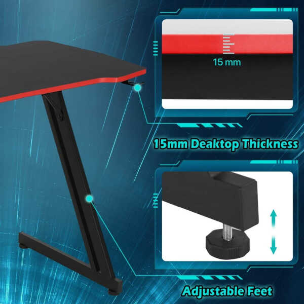 NiamVelo 47 inch Gaming Desk, Z-Shaped PC Computer Table Ergonomic Gamer Workstation with Headphone Hook for Home Office, Red