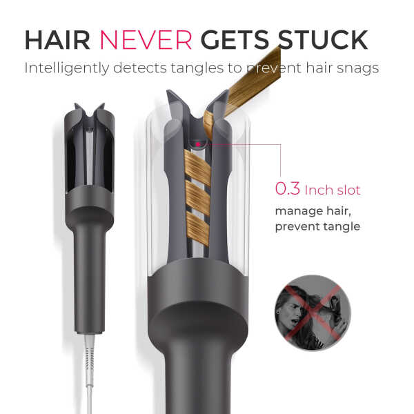TYMO CURLPRO Automatic Curling Iron, Rotating Hair Curler for Lasting Beach Waves, 500M Ionic, Dual Voltage & Lightweight, 1