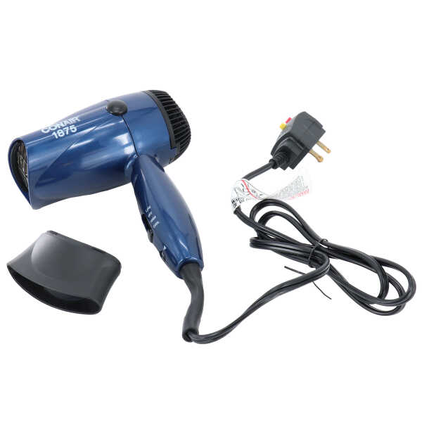 Conair 2 Speed Dual voltage 1875 Watt Compact Folding Ionic Hair Dryer in Dark Blue