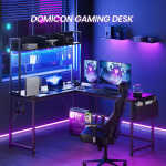 Gaming Desk Computer Desk with Storage, L Shaped Desk with Power Outlet & LED Strip, Office Desk with Pegboard, Corner Deck for
