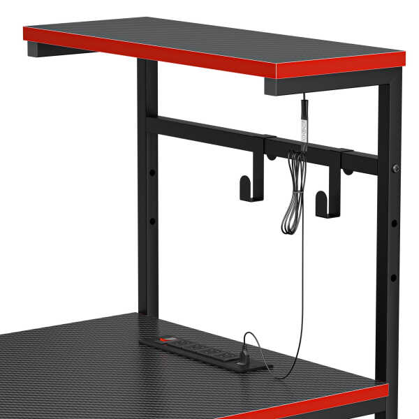 ZENY Gaming Desk with Power Outlets, 44 Inch LED Computer Desk with Side Storage Bag for Bedroom Home Office Black