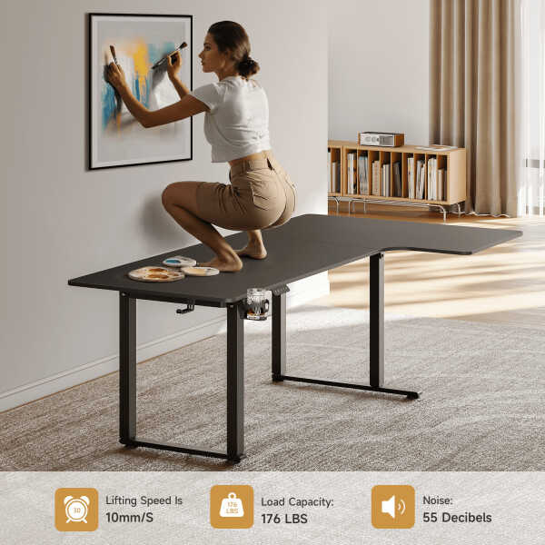 63x43 Inches L Shaped Standing Desk, Electric L Stand Up Desk with 4 Legs, Adjustable Height from 28-46 Inches for Home and
