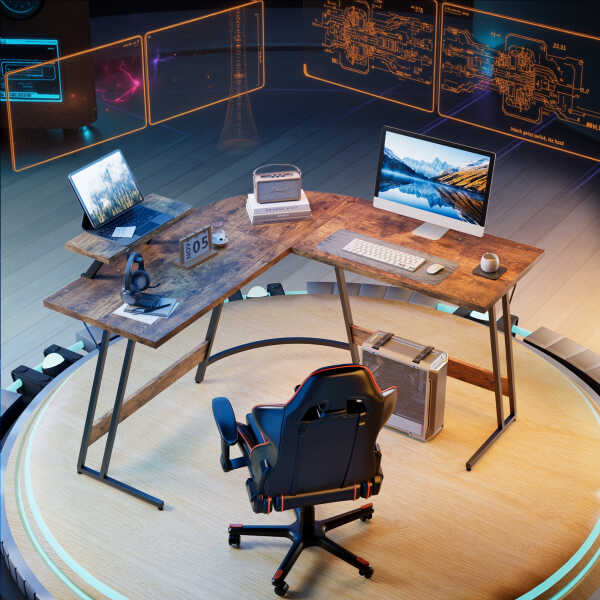 Homall L-Shaped Gaming Desk 51.2 Inches Corner Office Desk with Removable Monitor Riser, Black