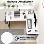 CONCETTA L Shaped Computer Desk with Wooden Desktop CPU Stand Side Bag Reversible, White
